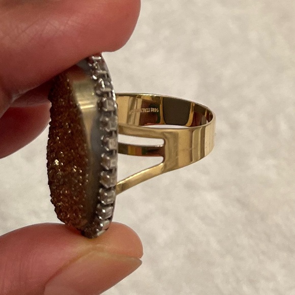 Milor 14K Yellow Gold Druzy & White Topaz Ring with druzy set of earrings. - Picture 5 of 13